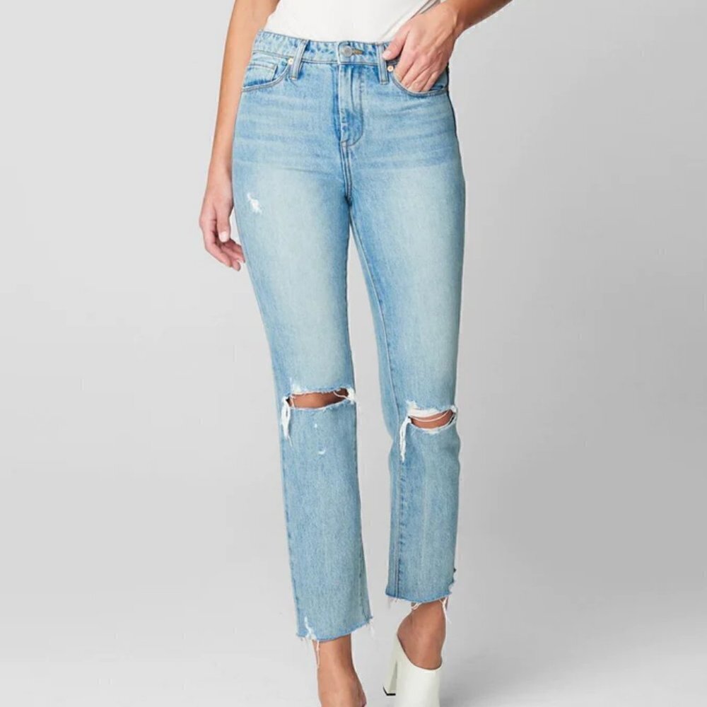 Blank NYC Madison straight crop jeans distressed denim raw frayed hem new 30